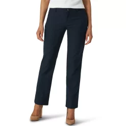 Women's Lee® Wrinkle-Free Relaxed Fit Straight-Leg Pants -Kohl's store 3811392 Navy Windowpane