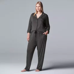Plus Size Women's Simply Vera Vera Wang Basic Luxury Notch Pajama Set -Kohl's store 3952152 ALT2