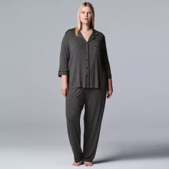 Plus Size Women's Simply Vera Vera Wang Basic Luxury Notch Pajama Set