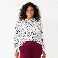 Plus Size Croft & Barrow® Essential Crewneck Long Sleeve Tee -Kohl's store 4470907 Ivory Simple Cheetah
