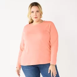 Plus Size Croft & Barrow® Essential Crewneck Long Sleeve Tee -Kohl's store 4470907 Paisley Peach