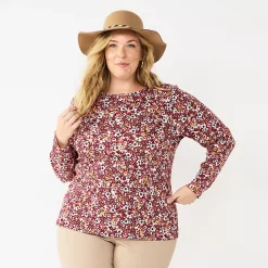 Plus Size Croft & Barrow® Essential Crewneck Long Sleeve Tee -Kohl's store 4470907 Plum Peach Field