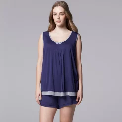 Plus Size Simply Vera Vera Wang Basic Luxury Pajama Tank & Pajama Boxers Set -Kohl's store 4780280 Navy