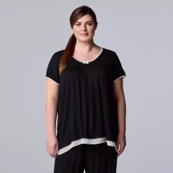 Plus Size Simply Vera Vera Wang Basic Luxury Short Sleeve Pajama Top -Kohl's store 4780284 Black