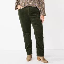 Plus Size Sonoma Goods For Life® Premium Elastic-Waist Midrise Straight-Leg Jeans -Kohl's store 4988856 Army Bottle