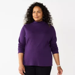 Plus Size Croft & Barrow® Essential Mockneck Top -Kohl's store 5035951 Black Berry Cordial