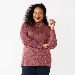 Plus Size Croft & Barrow® Essential Mockneck Top -Kohl's store 5035951 Dark Pink Micro Floral