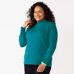 Plus Size Croft & Barrow® Essential Mockneck Top -Kohl's store 5035951 Night Life Teal