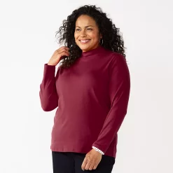 Plus Size Croft & Barrow® Essential Mockneck Top -Kohl's store 5035951 Red Silk