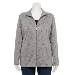 Plus Size Croft & Barrow® Zip-Front Fleece Jacket -Kohl's store 5152260 Gray Floral