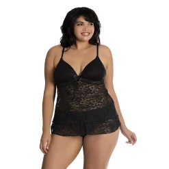 Plus Size Lilac+London Stretch Lace Cami & Skirted Panty Set