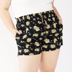 Juniors' Plus Size SO® Smocked Shorts -Kohl's store 5198567 Black Floral