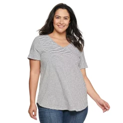 Plus Size Sonoma Goods For Life® V-Neck Tunic Tee -Kohl's store 5209140 Black White Stripe