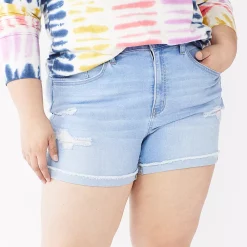 Juniors' Plus Size SO® High Rise Midi Shorts -Kohl's store 5211026 Light Destructed