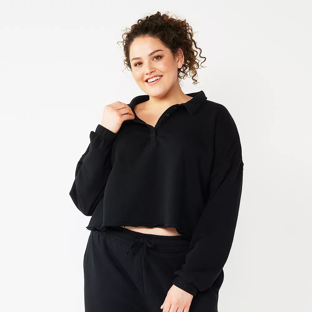 Juniors' Plus Size SO® Long Sleeve Fleece Polo 3 Juniors' Plus Size SO® Long Sleeve Fleece Polo - Image 3