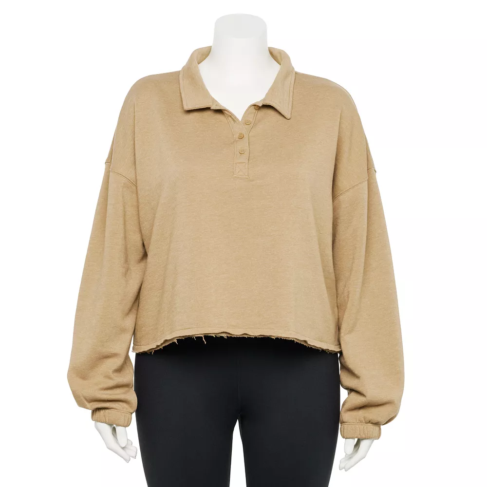 Juniors' Plus Size SO® Long Sleeve Fleece Polo 1 Juniors' Plus Size SO® Long Sleeve Fleece Polo