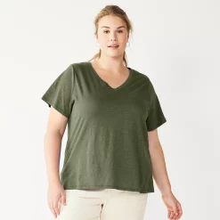 Plus Size Sonoma Goods For Life® Everyday V-Neck Tee -Kohl's store 5232140 Olive Night