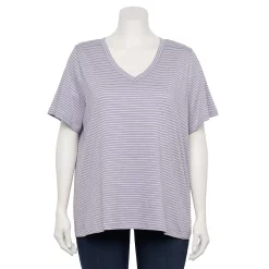 Plus Size Sonoma Goods For Life® Everyday V-Neck Tee -Kohl's store 5232145 Light Purple Stripe