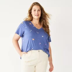 Plus Size Sonoma Goods For Life® Everyday V-Neck Tee -Kohl's store 5232145 Purple Spaced Floral