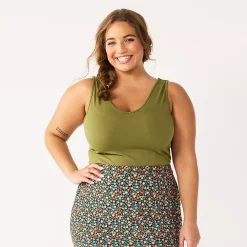 Juniors' Plus Size SO® Seamless V-Neck Tank Bodysuit -Kohl's store 5233790 Lawley Olive