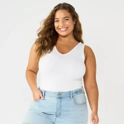 Juniors' Plus Size SO® Seamless V-Neck Tank Bodysuit -Kohl's store 5233790 Modern White