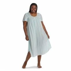 Plus Size Miss Elaine Essentials Silk Essence Tricot Short Sleeve Long Nightgown