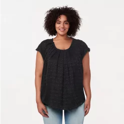 Plus Size LC Lauren Conrad Pleated Flowy Cap-Sleeve Top 13 Plus Size LC Lauren Conrad Pleated Flowy Cap-Sleeve Top -Kohl's store 5245796 Black