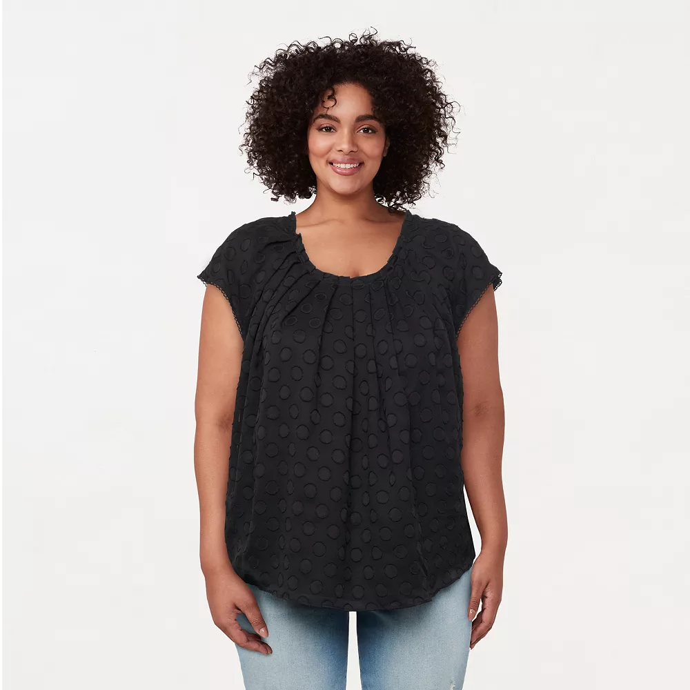 Plus Size LC Lauren Conrad Pleated Flowy Cap-Sleeve Top 3 Plus Size LC Lauren Conrad Pleated Flowy Cap-Sleeve Top - Image 3