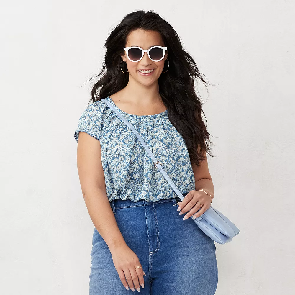 Plus Size LC Lauren Conrad Pleated Flowy Cap-Sleeve Top 2 Plus Size LC Lauren Conrad Pleated Flowy Cap-Sleeve Top - Image 2