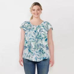 Plus Size LC Lauren Conrad Pleated Flowy Cap-Sleeve Top 20 Plus Size LC Lauren Conrad Pleated Flowy Cap-Sleeve Top -Kohl's store 5245796 Blue Palms