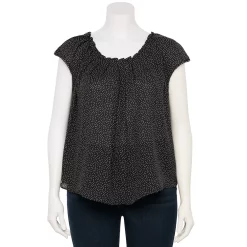 Plus Size LC Lauren Conrad Pleated Flowy Cap-Sleeve Top 15 Plus Size LC Lauren Conrad Pleated Flowy Cap-Sleeve Top -Kohl's store 5245796 Micro Dabs Black