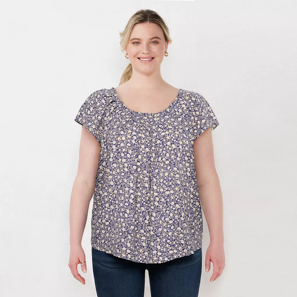 Plus Size LC Lauren Conrad Pleated Flowy Cap-Sleeve Top 4 Plus Size LC Lauren Conrad Pleated Flowy Cap-Sleeve Top - Image 4