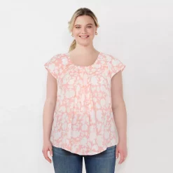 Plus Size LC Lauren Conrad Pleated Flowy Cap-Sleeve Top