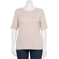 Plus Size Nine West Essential Fitted Elbow-Sleeve Tee -Kohl's store 5247489 Dusty Salt Heather