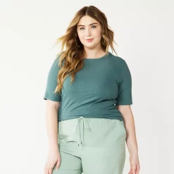 Plus Size Nine West Essential Fitted Elbow-Sleeve Tee -Kohl's store 5247489 Huxley Blue