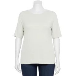 Plus Size Nine West Essential Fitted Elbow-Sleeve Tee -Kohl's store 5247489 Light Gray Heather
