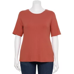 Plus Size Nine West Essential Fitted Elbow-Sleeve Tee -Kohl's store 5247489 Mauve Jewel