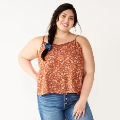 Juniors' Plus Size SO® Lace Trim Layering Tank Top -Kohl's store 5261986 Brown Pink Floral