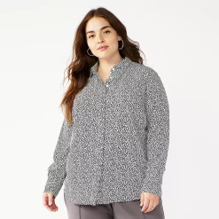 Plus Size Nine West Drapey Button Down Shirt -Kohl's store 5262413 Black Mini Hearts