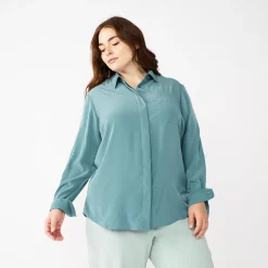 Plus Size Nine West Drapey Button Down Shirt -Kohl's store 5262413 Huxley Blue