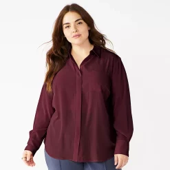 Plus Size Nine West Drapey Button Down Shirt -Kohl's store 5262413 Maddie Plum