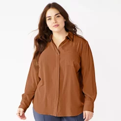 Plus Size Nine West Drapey Button Down Shirt -Kohl's store 5262413 Mocha Frosting
