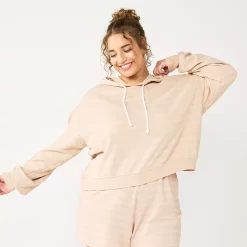 Juniors' Plus Size SO® Cropped Hoodie -Kohl's store 5304659 Beige Stripe