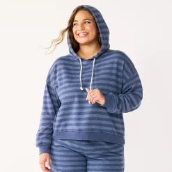 Juniors' Plus Size SO® Cropped Hoodie -Kohl's store 5304659 Navy Stripe