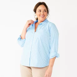 Plus Size Croft & Barrow® Essential Comfort Stretch Shirt -Kohl's store 5361455 Blue Simple Stripe
