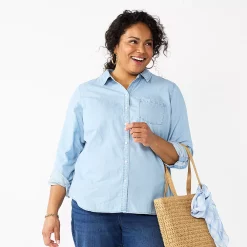 Plus Size Croft & Barrow® Essential Comfort Stretch Shirt -Kohl's store 5361455 Chambray