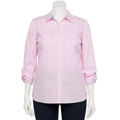Plus Size Croft & Barrow® Essential Comfort Stretch Shirt -Kohl's store 5361455 Pink Gingham