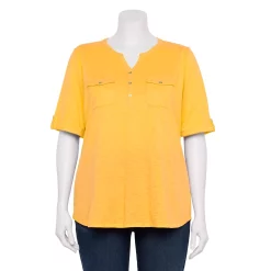 Plus Croft & Barrow Roll-Tab Utility Henley Top -Kohl's store 5485813 Gold
