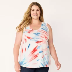 Plus Size Sonoma Goods For Life® V-Neck Swing Tank -Kohl's store 5497118 Blue Spiral Dye