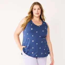 Plus Size Sonoma Goods For Life® V-Neck Swing Tank -Kohl's store 5497118 Navy Stars
